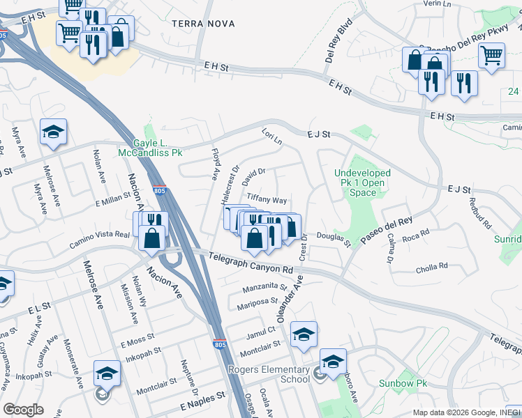 map of restaurants, bars, coffee shops, grocery stores, and more near 557 Fifield Street in Chula Vista