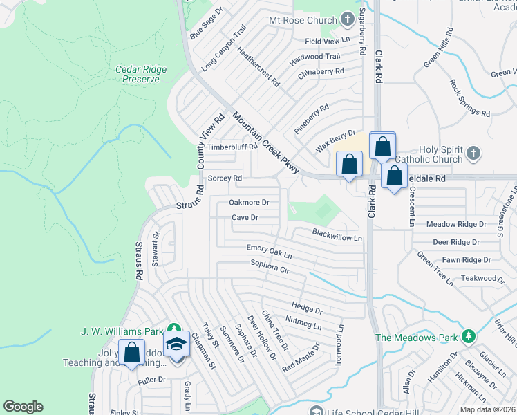 map of restaurants, bars, coffee shops, grocery stores, and more near 7310 Oakmore Drive in Dallas