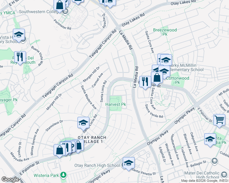 map of restaurants, bars, coffee shops, grocery stores, and more near 1558 Pleasanton Road in Chula Vista