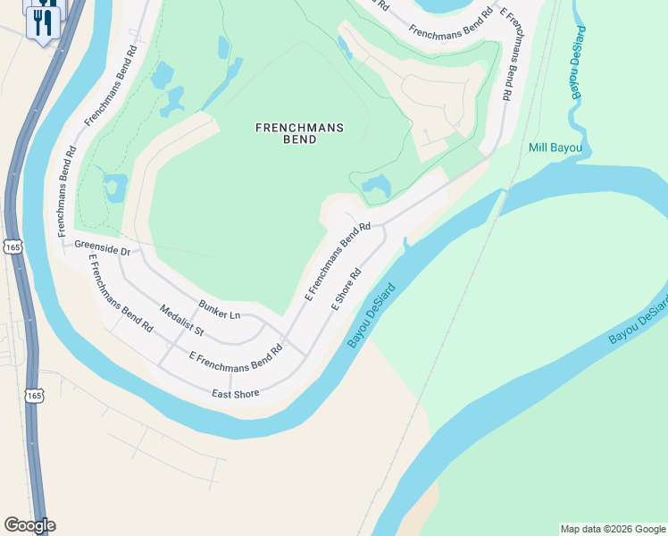 map of restaurants, bars, coffee shops, grocery stores, and more near 411 E Frenchmans Bend Rd in Monroe