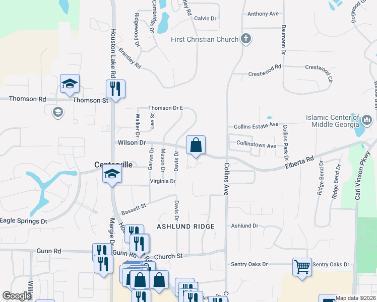map of restaurants, bars, coffee shops, grocery stores, and more near 100 Manchester Court in Centerville