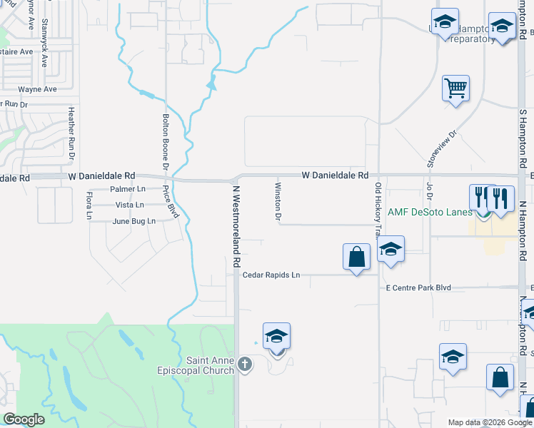 map of restaurants, bars, coffee shops, grocery stores, and more near 2104 North Westmoreland Road in DeSoto