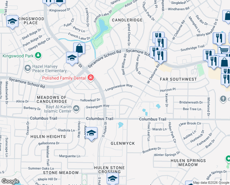 map of restaurants, bars, coffee shops, grocery stores, and more near 4216 Yellowleaf Drive in Fort Worth
