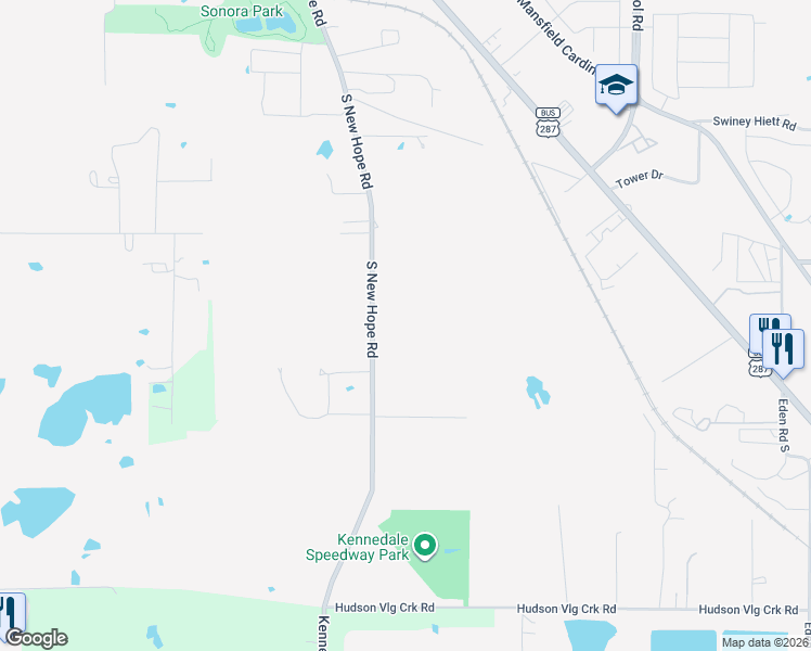 map of restaurants, bars, coffee shops, grocery stores, and more near 3715 South New Hope Road in Kennedale