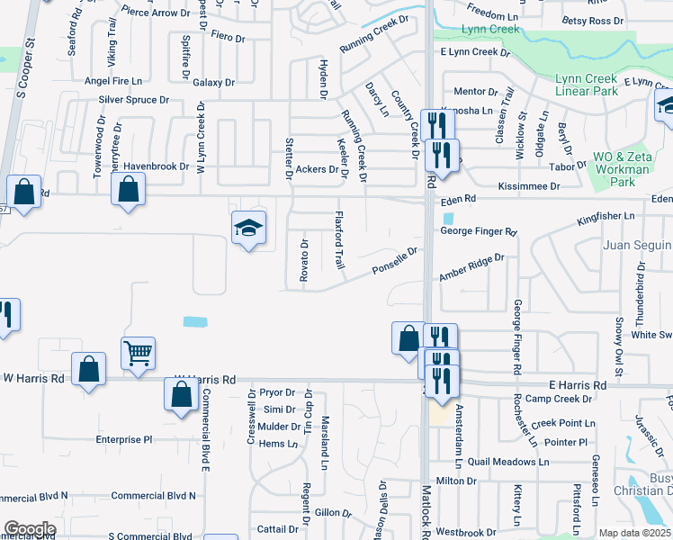 map of restaurants, bars, coffee shops, grocery stores, and more near 7022 Flaxford Trail in Arlington