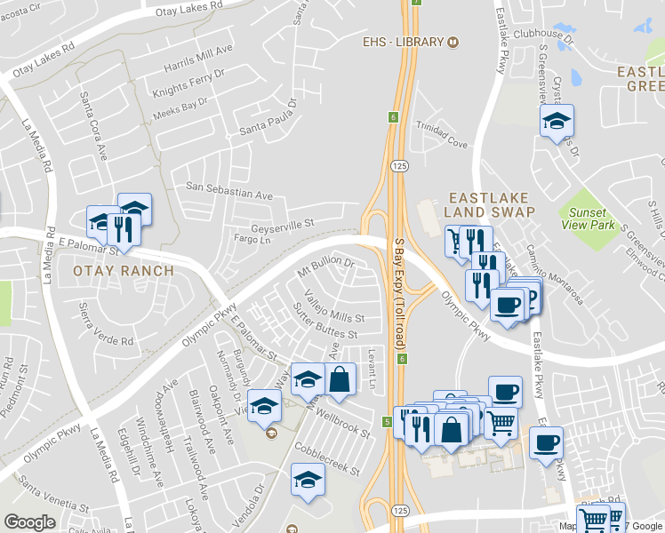 map of restaurants, bars, coffee shops, grocery stores, and more near 1333 Little Lake Street in Chula Vista