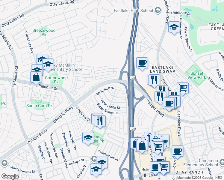 map of restaurants, bars, coffee shops, grocery stores, and more near 1337 Little Lake Street in Chula Vista