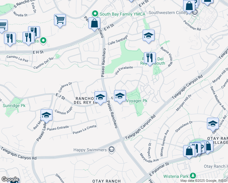 map of restaurants, bars, coffee shops, grocery stores, and more near 1174 Plaza Miraleste in Chula Vista