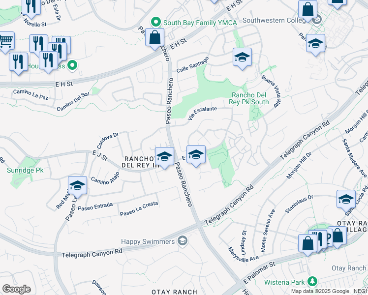 map of restaurants, bars, coffee shops, grocery stores, and more near 1174 Plaza Miraleste in Chula Vista