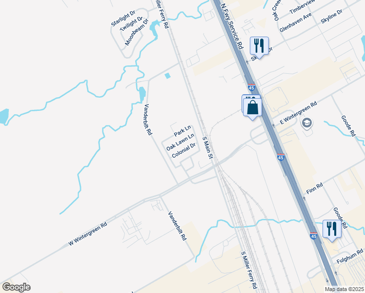 map of restaurants, bars, coffee shops, grocery stores, and more near 32 Colonial Drive in Hutchins