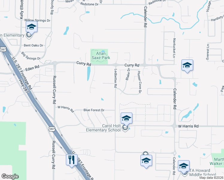 map of restaurants, bars, coffee shops, grocery stores, and more near 7010 Blake Drive in Arlington