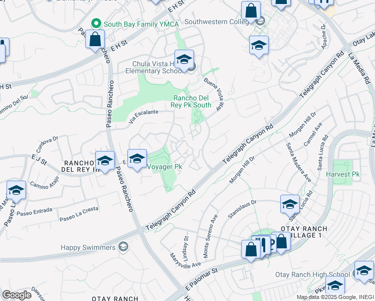 map of restaurants, bars, coffee shops, grocery stores, and more near 1258 Los Arcos Place in Chula Vista