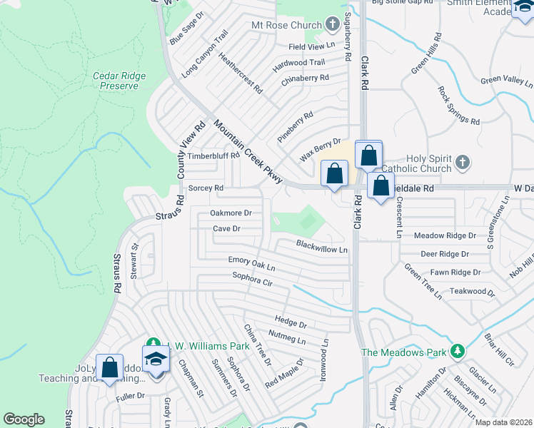 map of restaurants, bars, coffee shops, grocery stores, and more near 9706 White Ash Road in Dallas