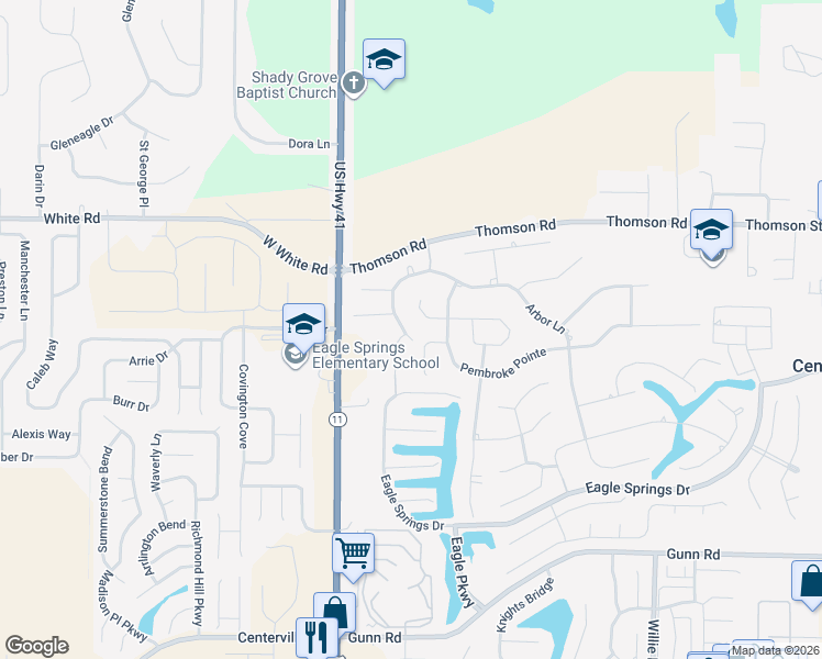 map of restaurants, bars, coffee shops, grocery stores, and more near 106 Fairfax Court in Centerville