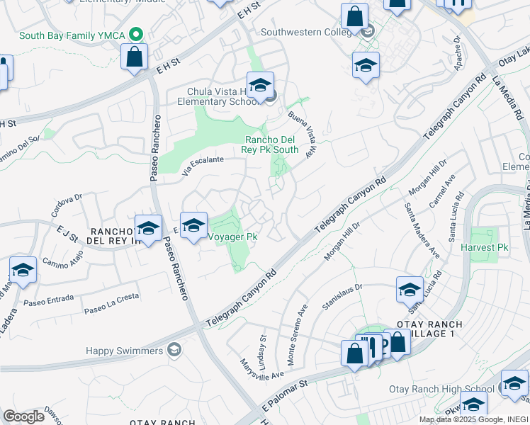 map of restaurants, bars, coffee shops, grocery stores, and more near 1257 Los Arcos Place in Chula Vista