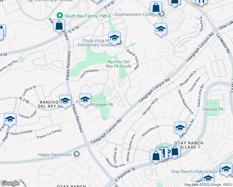 map of restaurants, bars, coffee shops, grocery stores, and more near 1257 Los Arcos Place in Chula Vista