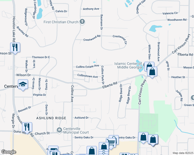 map of restaurants, bars, coffee shops, grocery stores, and more near 208 Kathryn Place in Centerville