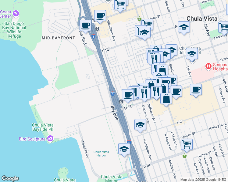 map of restaurants, bars, coffee shops, grocery stores, and more near 456 Colorado Avenue in Chula Vista