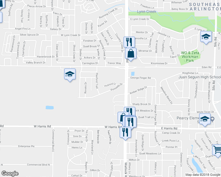 map of restaurants, bars, coffee shops, grocery stores, and more near 729 Ponselle Drive in Arlington