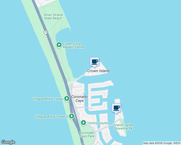 map of restaurants, bars, coffee shops, grocery stores, and more near 4000 Coronado Bay Road in Coronado