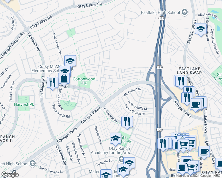 map of restaurants, bars, coffee shops, grocery stores, and more near in Chula Vista