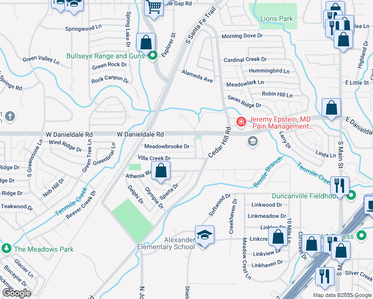 map of restaurants, bars, coffee shops, grocery stores, and more near 603 Villa Creek Drive in Duncanville