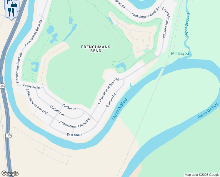 map of restaurants, bars, coffee shops, grocery stores, and more near 411 East Frenchmans Bend Road in Monroe