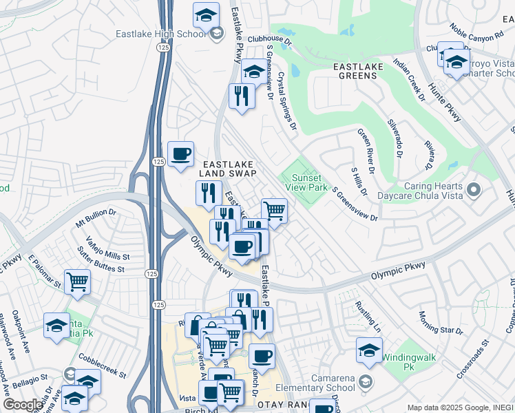 map of restaurants, bars, coffee shops, grocery stores, and more near in Chula Vista