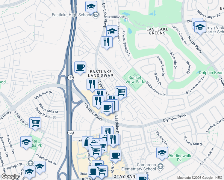 map of restaurants, bars, coffee shops, grocery stores, and more near in Chula Vista