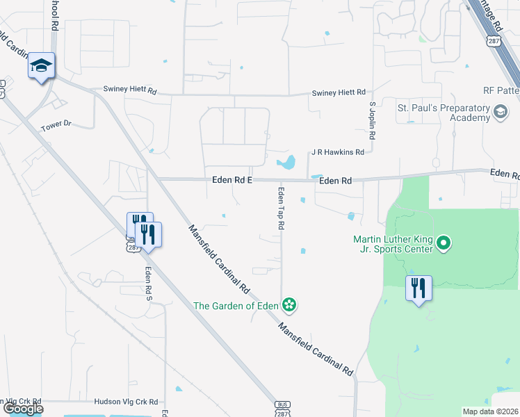 map of restaurants, bars, coffee shops, grocery stores, and more near 7002 Eden Tap Road in Kennedale