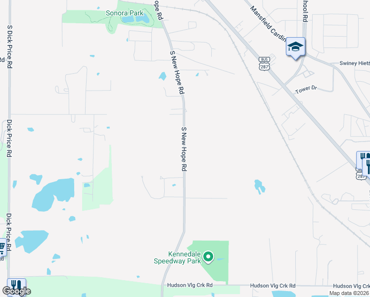 map of restaurants, bars, coffee shops, grocery stores, and more near 3715 South New Hope Road in Kennedale