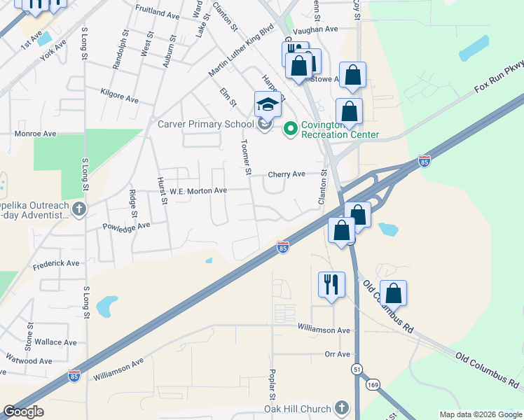map of restaurants, bars, coffee shops, grocery stores, and more near 1700-1798 Cherry Circle in Opelika