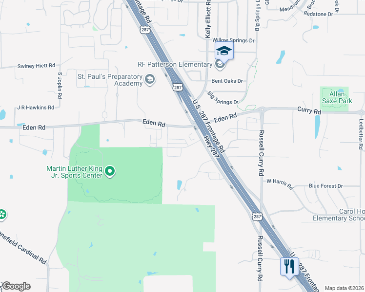 map of restaurants, bars, coffee shops, grocery stores, and more near 6934-7032 U.S. 287 Frontage Road in Arlington
