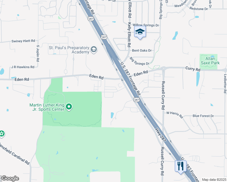 map of restaurants, bars, coffee shops, grocery stores, and more near 6934-7032 U.S. 287 Frontage Road in Arlington