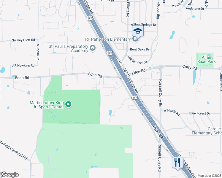 map of restaurants, bars, coffee shops, grocery stores, and more near 6914 U.S. 287 Frontage Road in Arlington