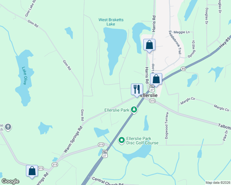 map of restaurants, bars, coffee shops, grocery stores, and more near 17 Cedar Branch Street in Ellerslie