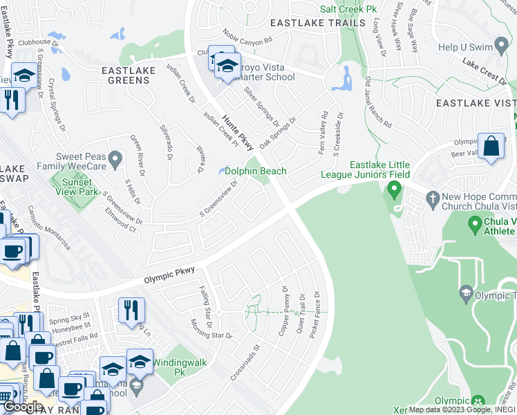 map of restaurants, bars, coffee shops, grocery stores, and more near 1522 Shoreacres Drive in Chula Vista