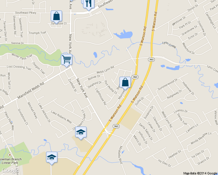 map of restaurants, bars, coffee shops, grocery stores, and more near 7203 Port Phillip Drive in Arlington