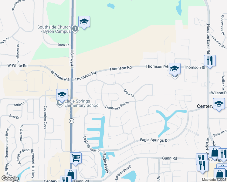 map of restaurants, bars, coffee shops, grocery stores, and more near 701 Arbor Lane in Centerville