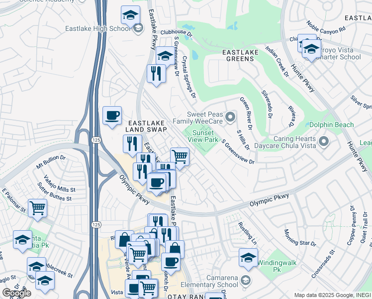 map of restaurants, bars, coffee shops, grocery stores, and more near 2192 Caminito Rinaldo in Chula Vista