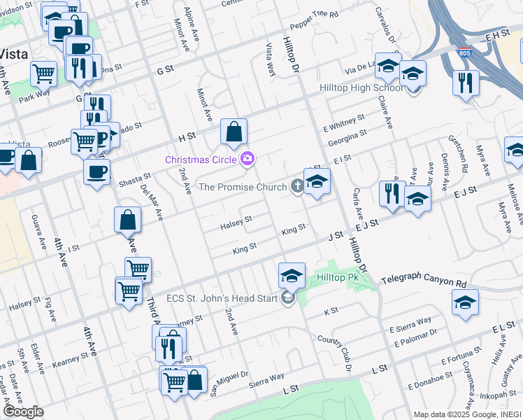 map of restaurants, bars, coffee shops, grocery stores, and more near 100 Mitscher Street in Chula Vista