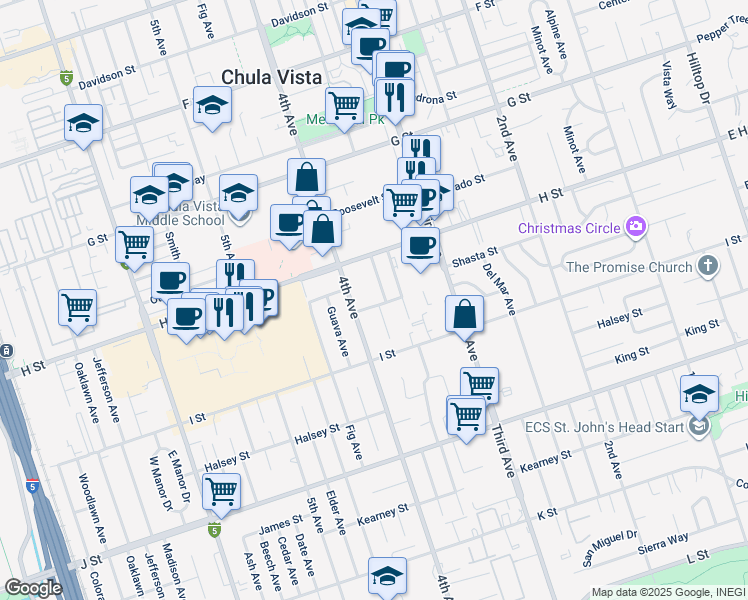 map of restaurants, bars, coffee shops, grocery stores, and more near 534 Glover Avenue in Chula Vista