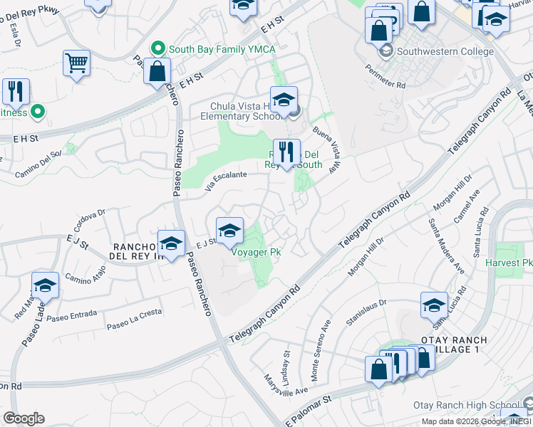 map of restaurants, bars, coffee shops, grocery stores, and more near 1148 Valdivia Court in Chula Vista