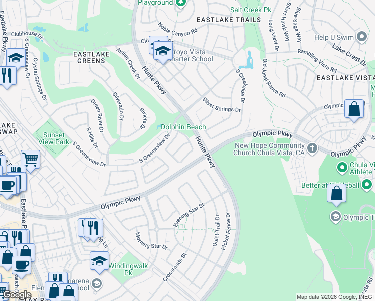map of restaurants, bars, coffee shops, grocery stores, and more near 2486 Myrtle Beach Way in Chula Vista