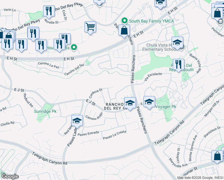 map of restaurants, bars, coffee shops, grocery stores, and more near 961 Cordova Drive in Chula Vista