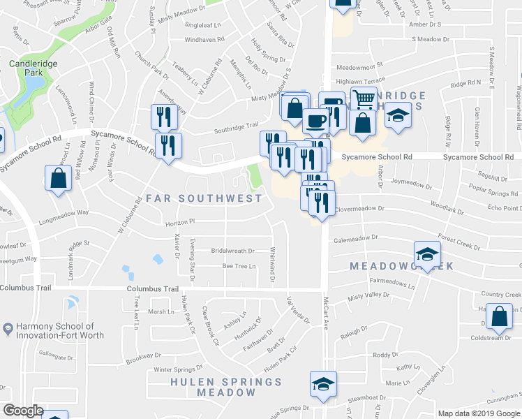 map of restaurants, bars, coffee shops, grocery stores, and more near 3709 7 Gables Street in Fort Worth