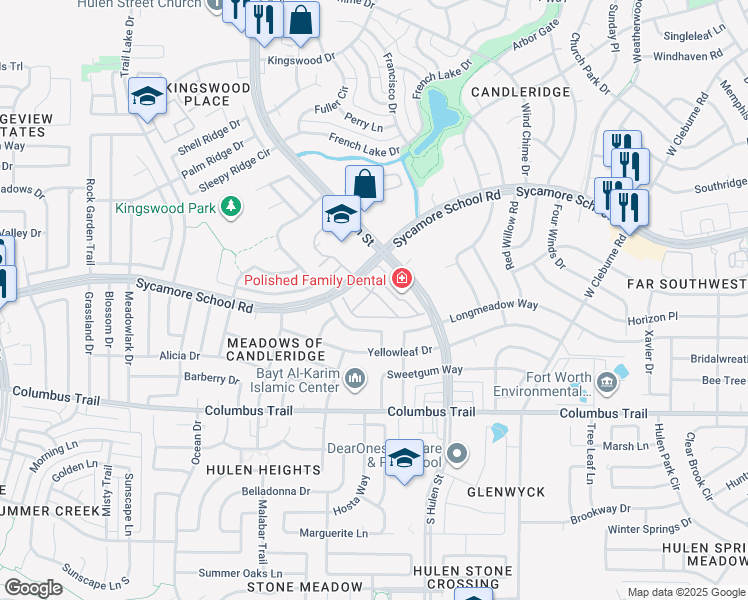 map of restaurants, bars, coffee shops, grocery stores, and more near 7505 Palmetto Drive in Fort Worth