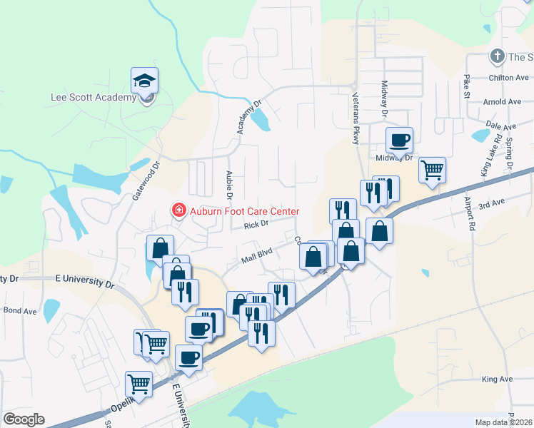 map of restaurants, bars, coffee shops, grocery stores, and more near 1273 Samantha Court in Auburn