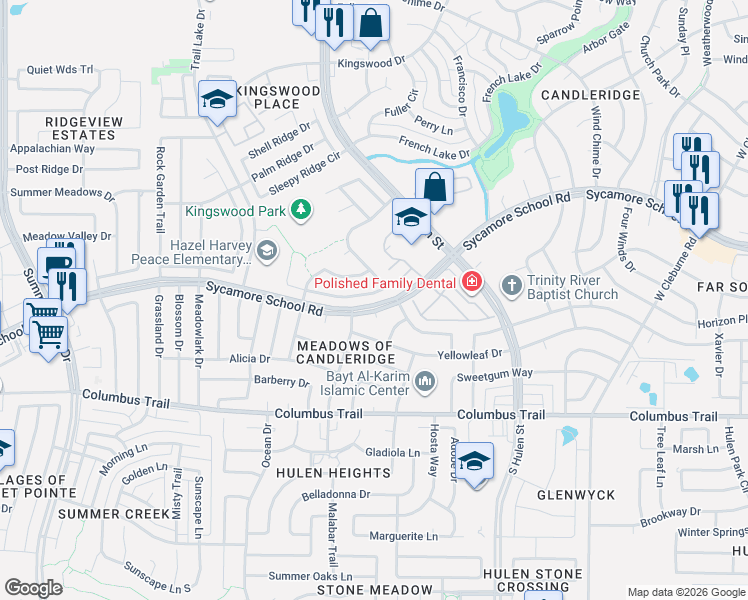 map of restaurants, bars, coffee shops, grocery stores, and more near 4805 Madyson Ridge Drive in Fort Worth