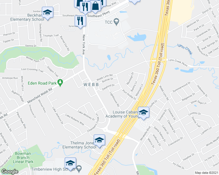 map of restaurants, bars, coffee shops, grocery stores, and more near 2200 Delaford Drive in Arlington